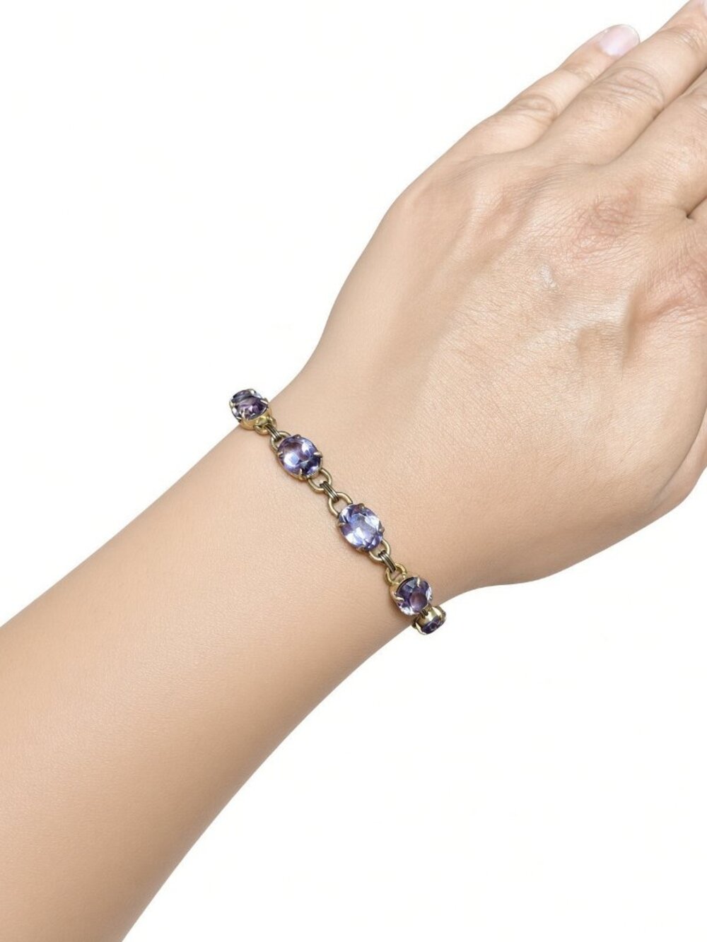 Vintage 1/20 12K GF Purple Amethyst Style Oval Stone Link Bracelet 7.25in